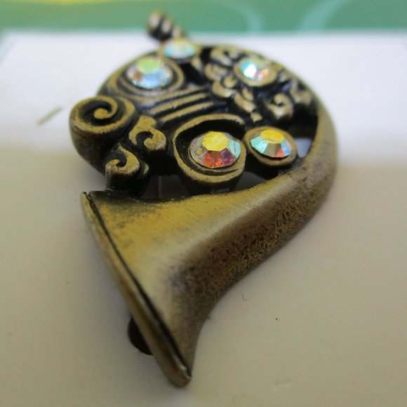 2002 Roman Inc Christmas AB French Horn Brooch Roman Inc Seasons Greetings Pin - Picture 5 of 12